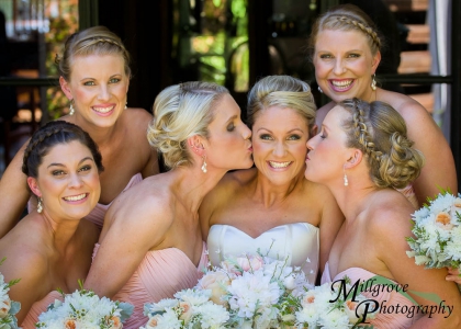 Bride and bridesmaids at Holly Lodge in Melbourne's Dandenongs