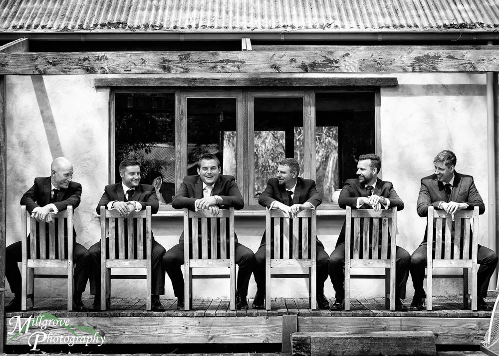 Groom and groomsmen in black and white