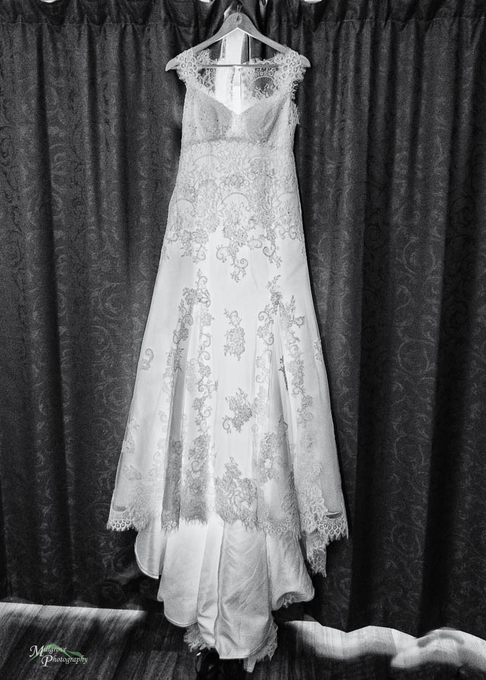 Backlit wedding dress, black and white