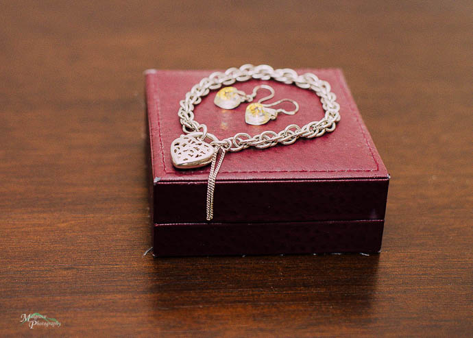 Locket and earrings on leather box