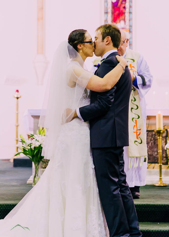 First kiss in a church wedding