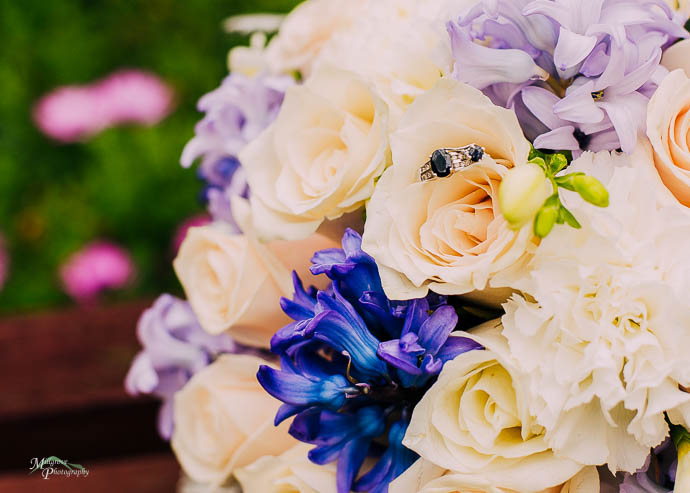 Engagement ring on a bouquet