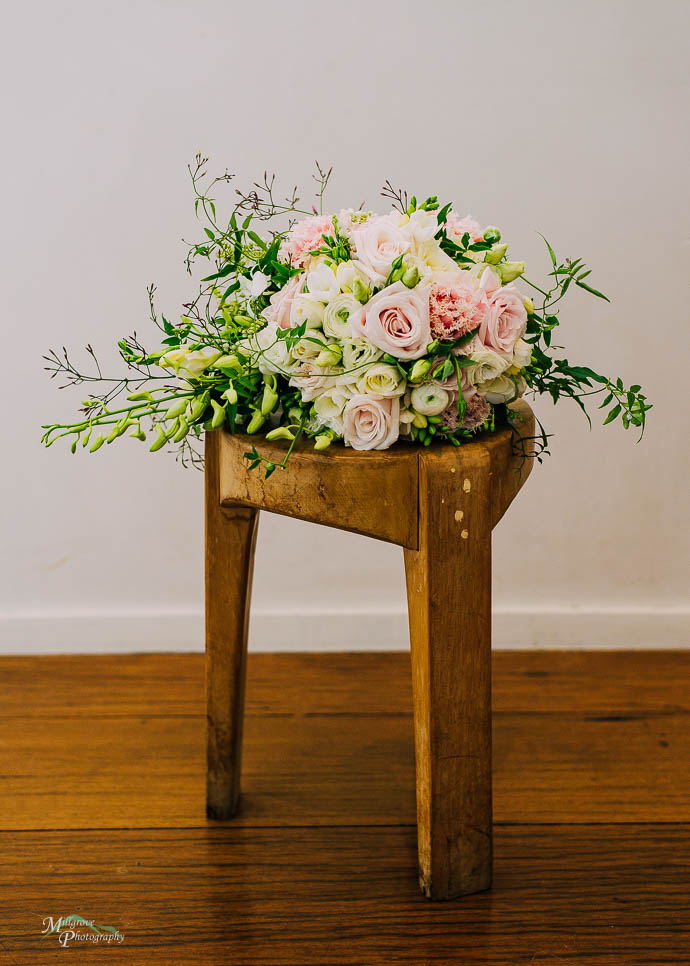 Wedding bridsal Bouquet on a little table