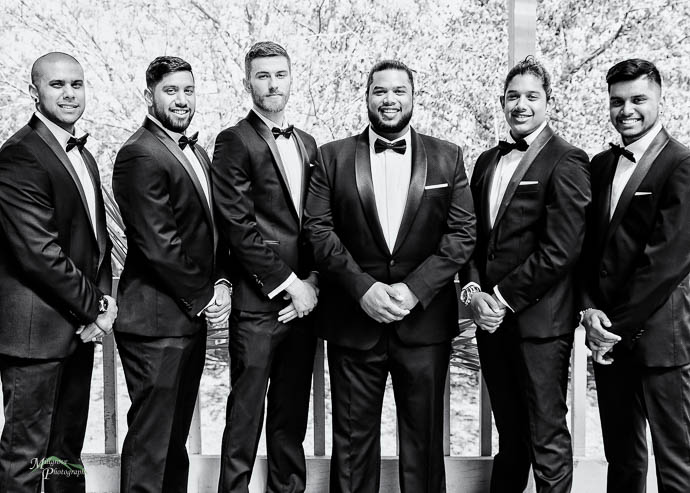 Groom and groomsmen, black and white