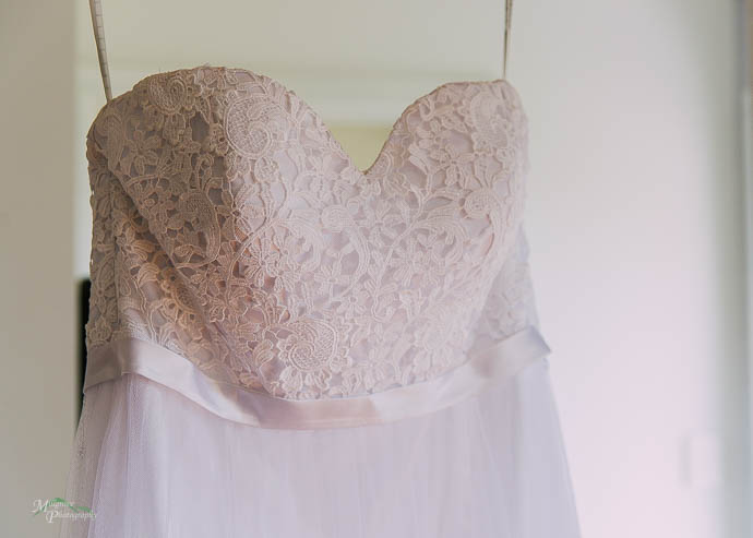 Close up of wedding dress bust