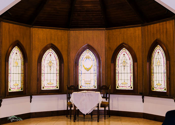 Stained glass windows at Ballara Receptions