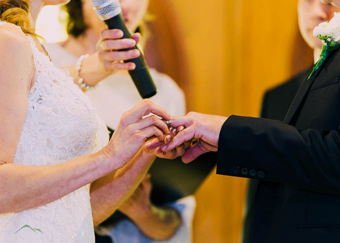 Bride and groom exchanging rings