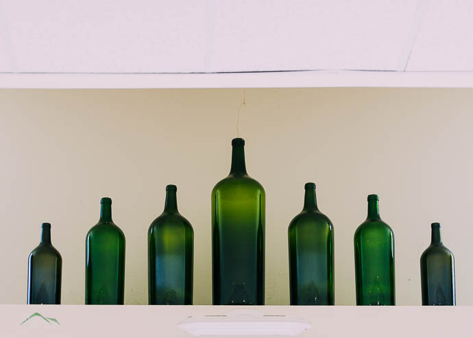Green bottles in a row