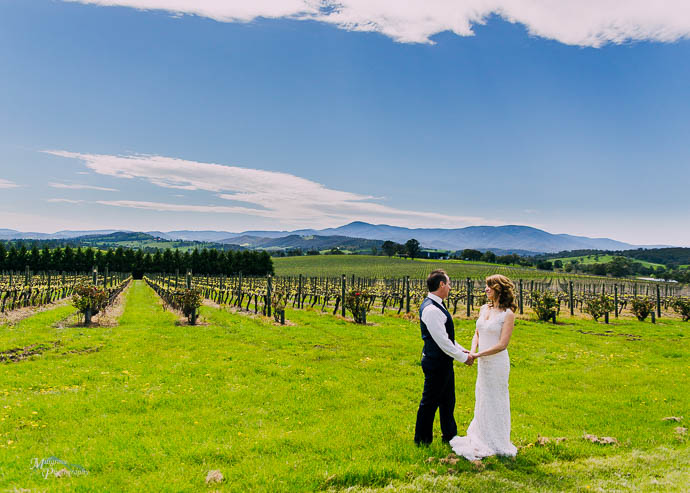 Bride and groom taking bridal shots at Tokar Estate, Coldstream