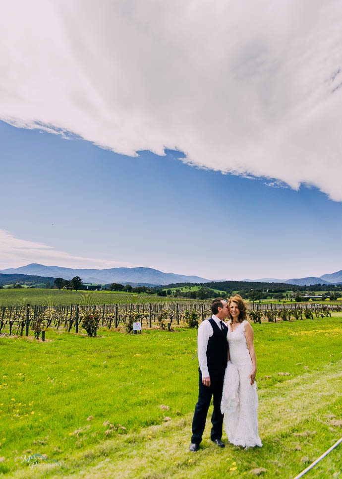 Bride and groom taking bridal shots at Tokar Estate, Coldstream