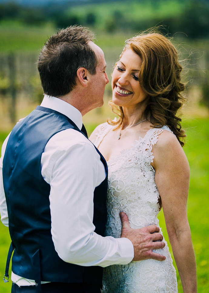 Bride and groom taking bridal shots at Tokar Estate, Coldstream