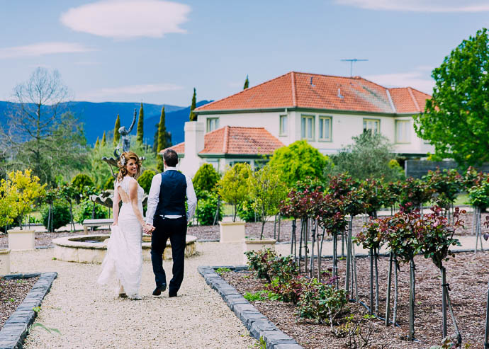 Bride and groom taking bridal shots at Tokar Estate, Coldstream