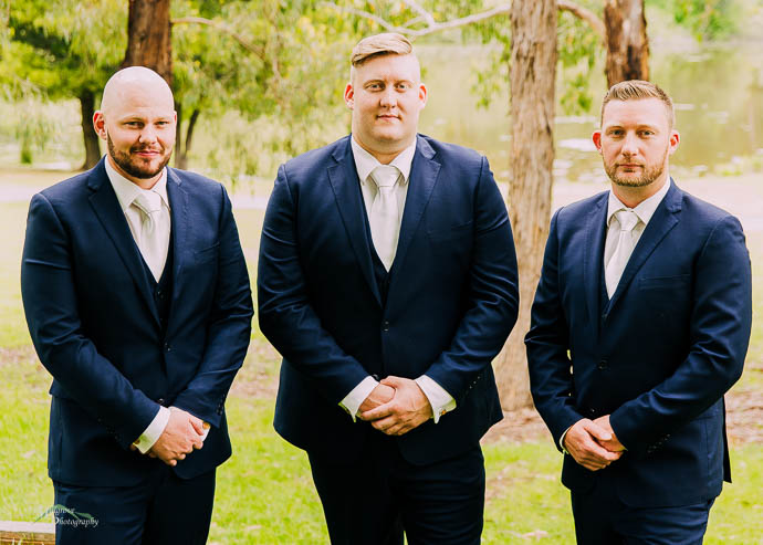 Groom and Groomsmen getting ready pre-wedding at Lake House, Day