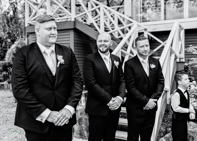 Groom and Groomsmen waiting for the Bride at a Lake House, Dayle