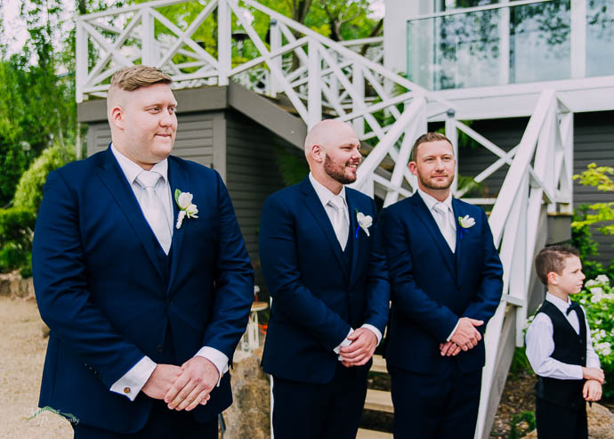 Groom and Groomsmen waiting for the Bride at a Lake House, Dayle