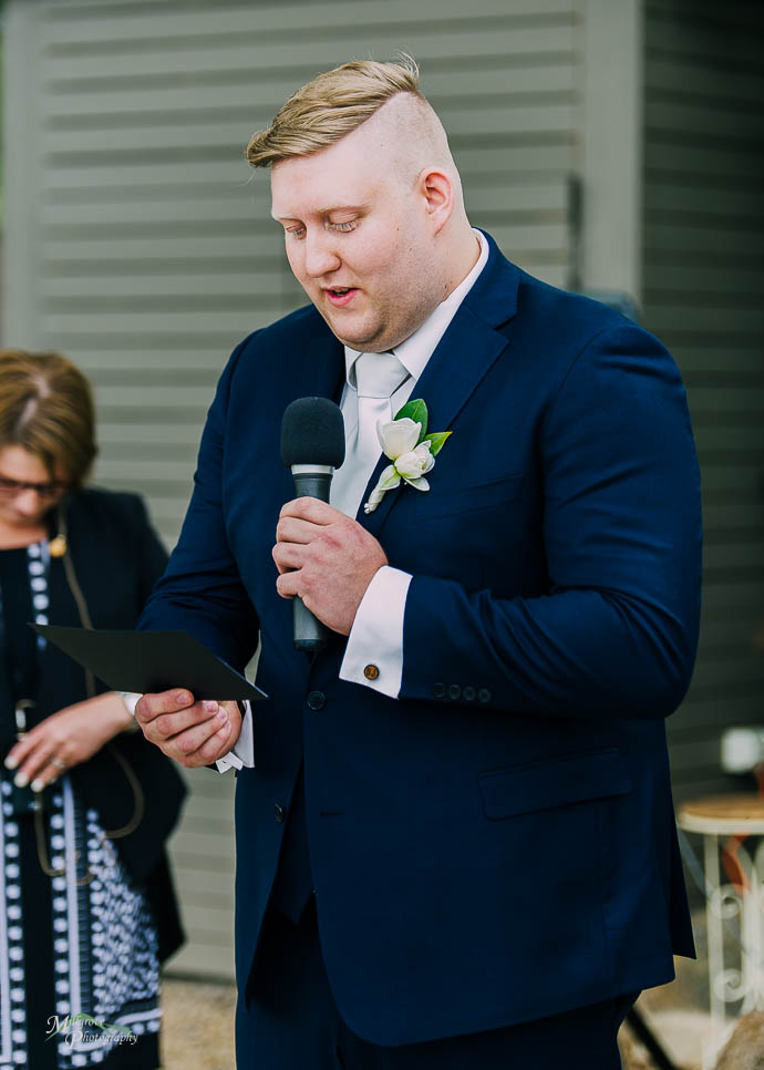 Groom giving his vows at Lake House, Daylesford wedding