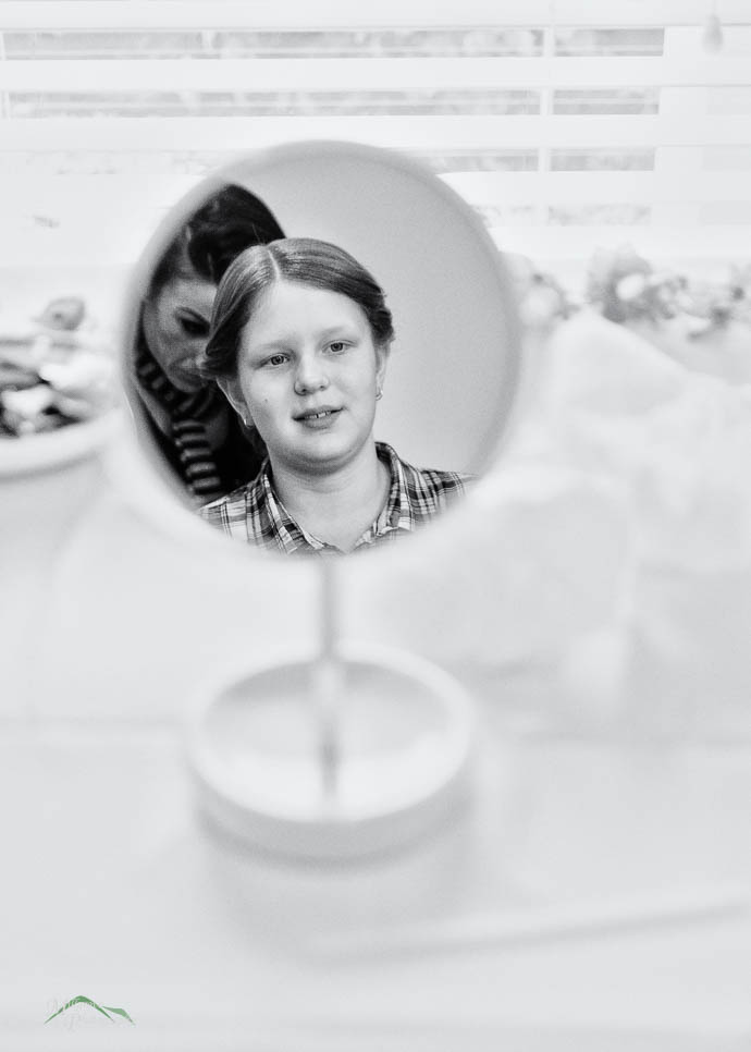 Bridesmaid in a little mirror