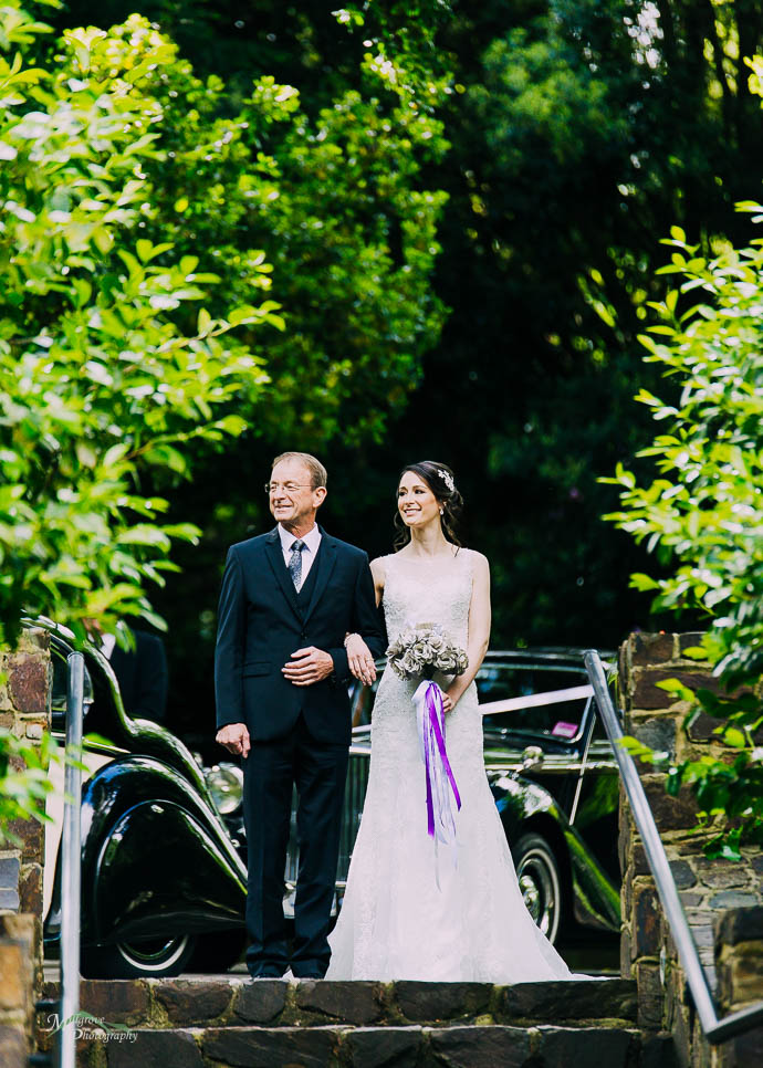 Bride and Father about to walk down the steps at Marybrooke Manor, Sherbrooke