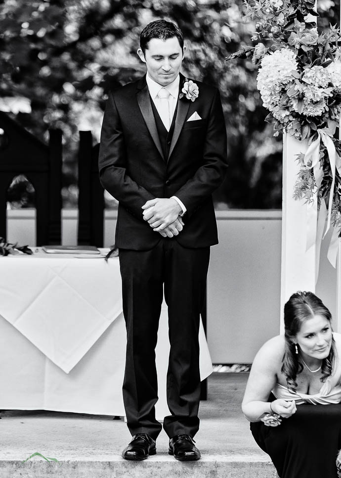 Groom waiting for Bride, black and white