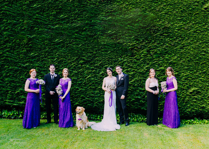 Bridal party in front of hedge at Marybrooke Manor, Sherbrooke