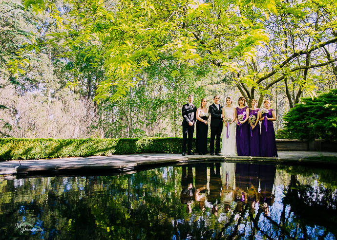 Bride and Groom reflected in a pond at Marybrooke Manor, Sherbrooke