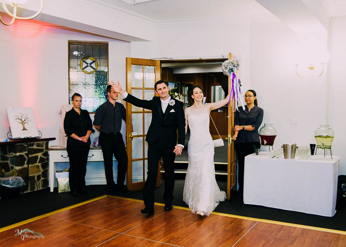 Bride and Groom entering reception at Marybrooke Manor, Sherbrooke