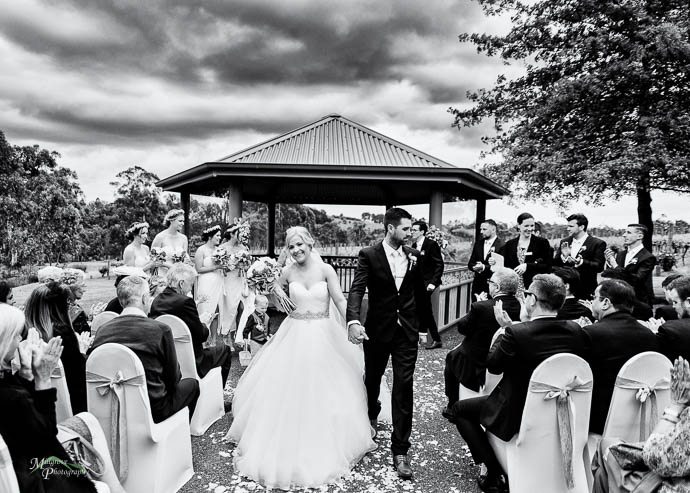 Ceremony at wild cattle creek winery, black and white