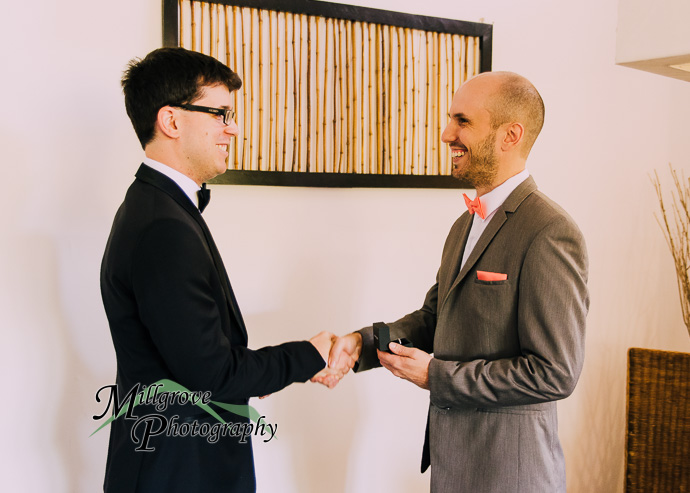 Groom and groomsmen getting ready for a wedding