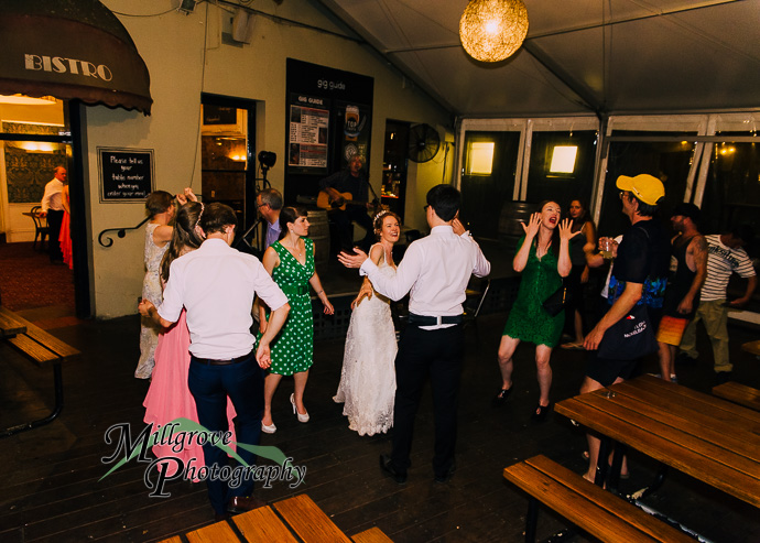 Guests celebrating at a wedding reception