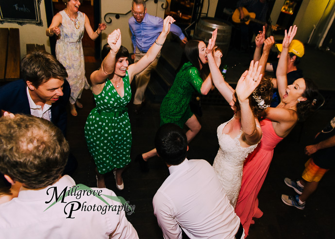 Guests celebrating at a wedding reception