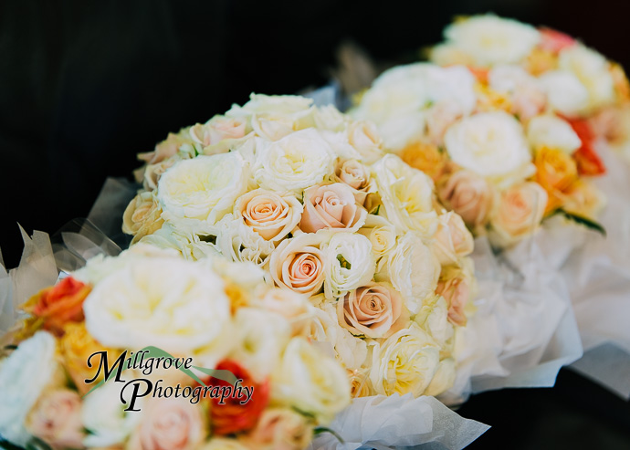 A bride and bridesmaids preparing for a wedding