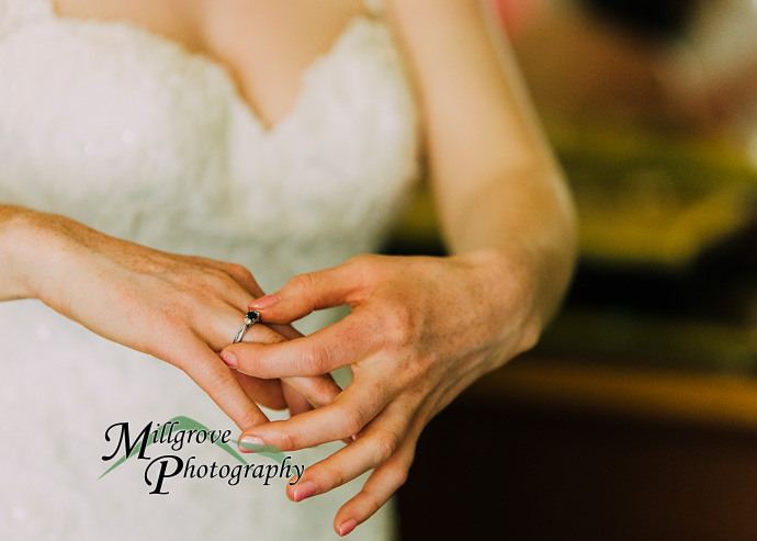 A bride and bridesmaids preparing for a wedding