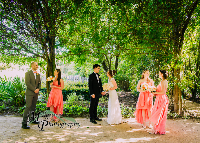 Portrait of a bride and groom at Alowyn Gardens