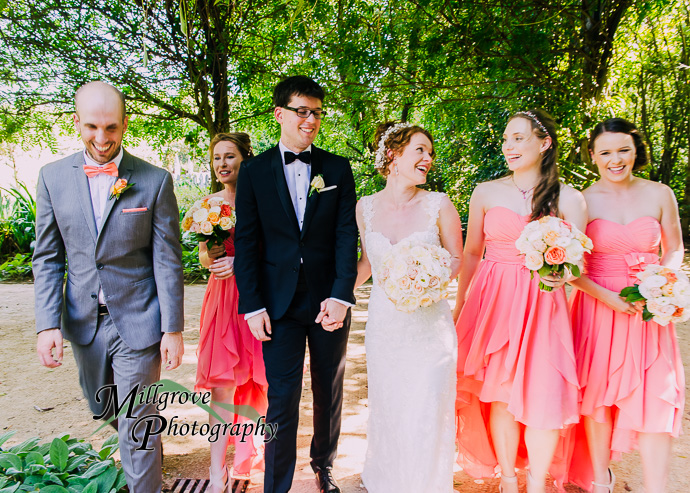 Portrait of a bride and groom at Alowyn Gardens