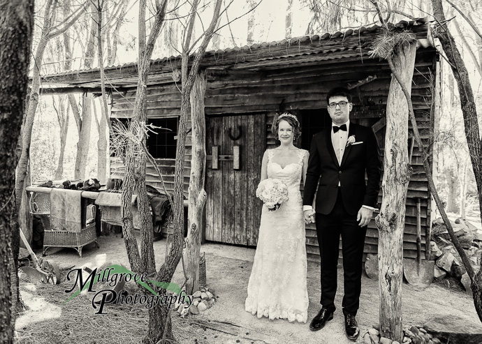 Portrait of a bride and groom at Alowyn Gardens