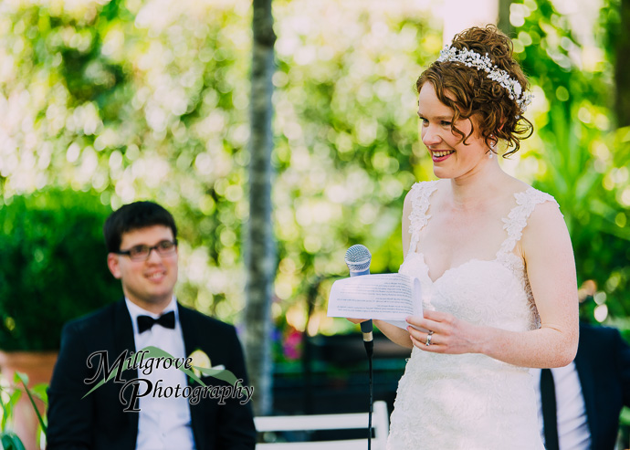 Guests giving speeches at a wedding