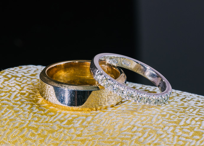Wedding rings on a yellow tie
