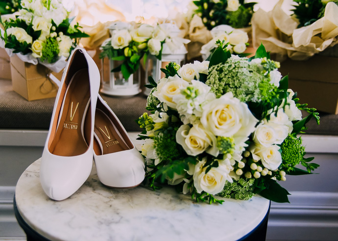 White shoes and white roses