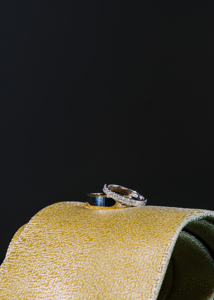 Wedding rings on a yellow tie