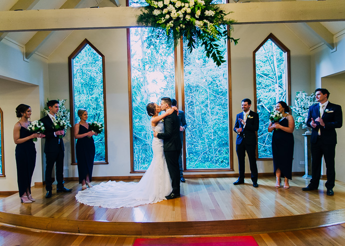 Bride and groom kissing