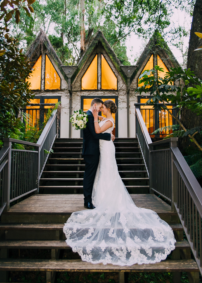 Bride and groom outside the chapel at Tatra receptions