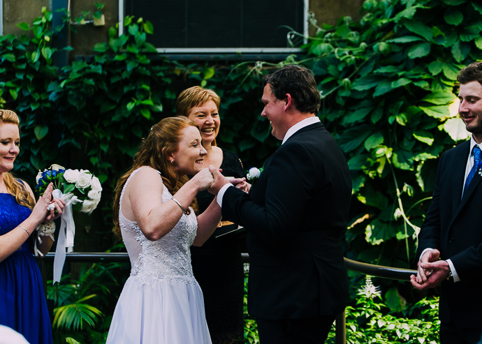Bride and groom smiling