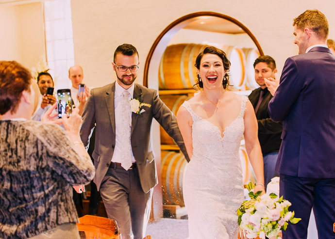 A bride and groom at a wedding reception