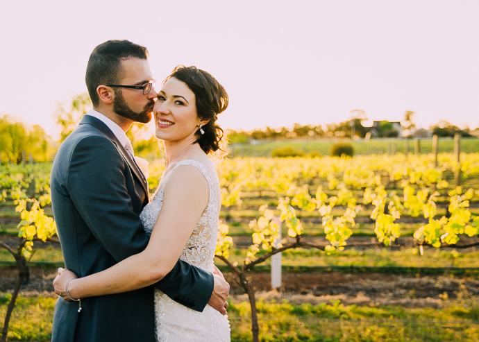 A bride and groom at a winery wedding at Witchmount Estate