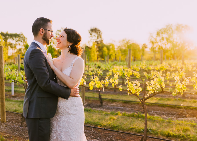 A bride and groom at a winery wedding at Witchmount Estate