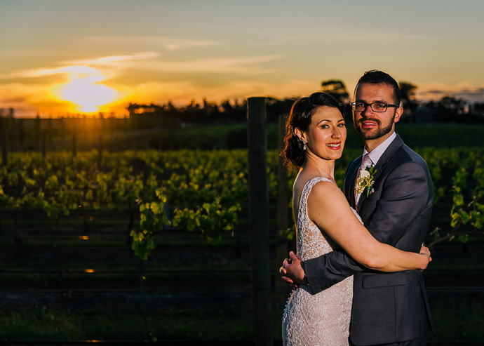 A bride and groom at a winery wedding at Witchmount Estate