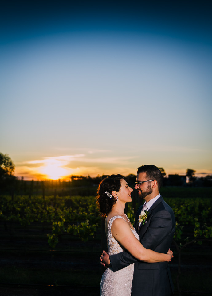 A bride and groom at a winery wedding at Witchmount Estate