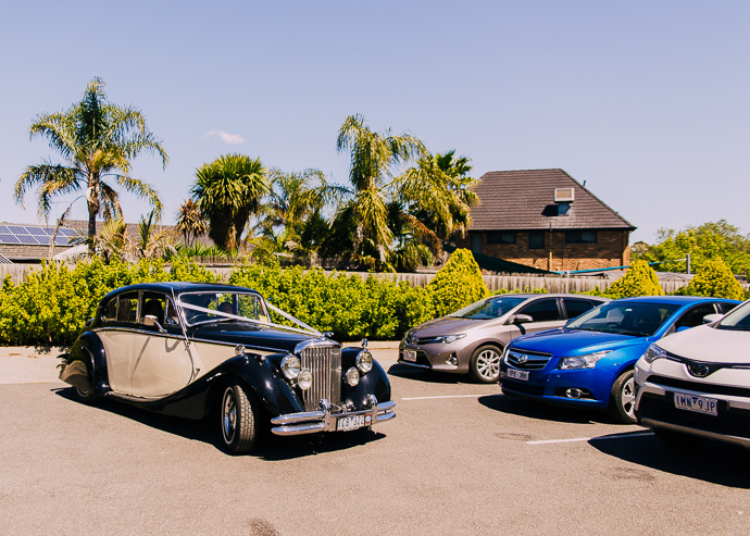 A wedding car pulled up outside the church
