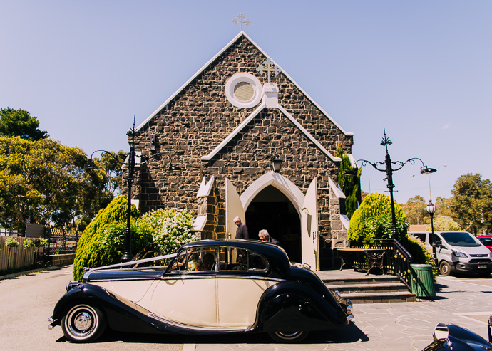 A wedding car pulled up outside the church