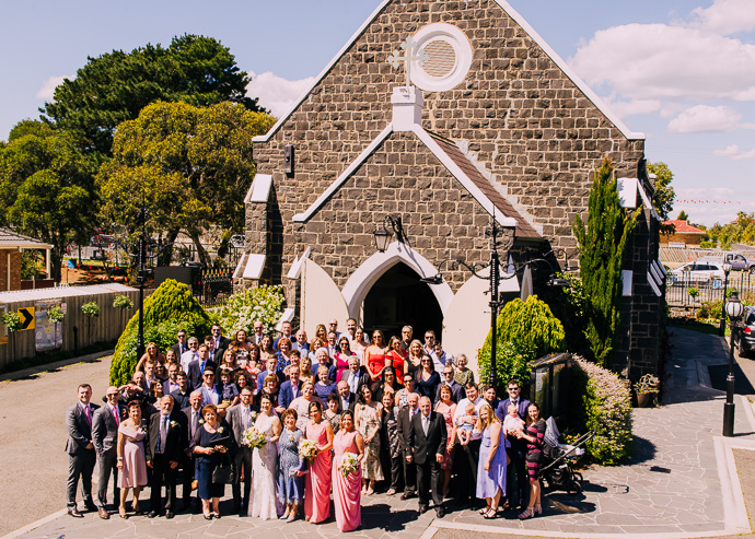 A group standing outside the church